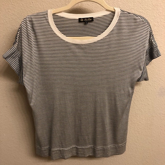 Loro Piana Crewneck Short Sleeve Silk Tee, Grey Cream Stripe, Size Small - Picture 2 of 11